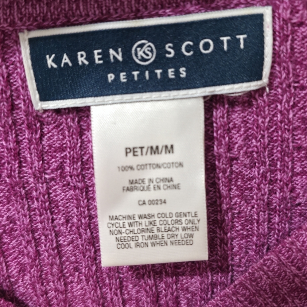 Karen Scott Magenta Cowl Neck Sweater 100% Cotton Petites Medium - Picture 2 of 10